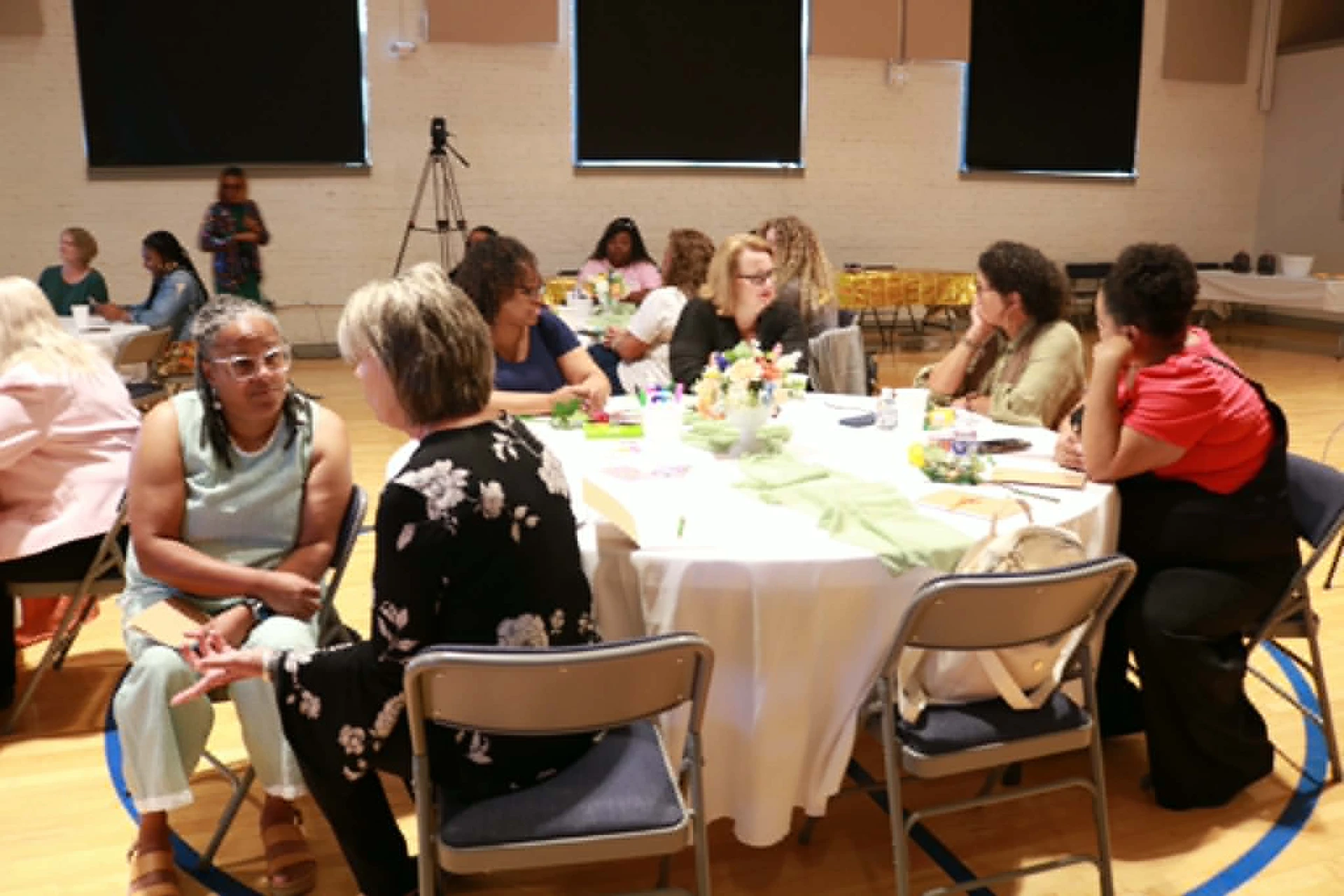 Small-group conversation during a wellness workshop